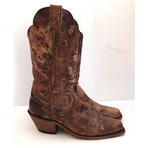 Justin Bent Rail Distressed Wildflower Brown Leather Western Ladies Boot 9.5-10M